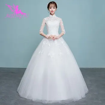 AIJINGYU 2021 бяло индивидуално ново хит на продажбите на евтини бална рокля дантела отзад и вечерни тоалети на булката сватбена рокля WK256