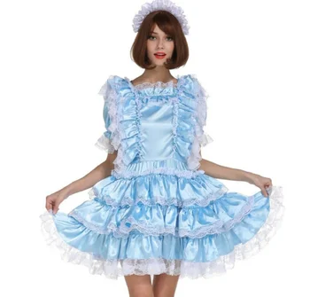 Горещи продажба сиси момиче мома запирающееся детско синьо атласное фалшив рокля за мама ролята рокля