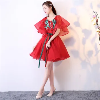 Безплатна доставка червена бродерия на цветя от мъниста дъждобран къса рокля в стил лолита