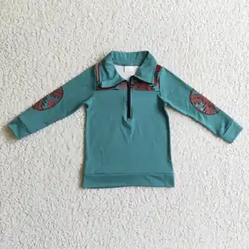 нови стилни якета за момчета с геометричен принтом, яка с цип, дизайн, зелен, с дълъг ръкав, есен-зима, 100% памук, детски дрехи за момчета