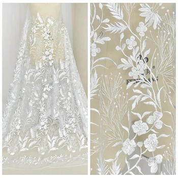 Лейси плат с бродерия на цветя, булчински воал, модни висококачествена мрежа на прежди, тъкани, аксесоари за украса на рокли, бял