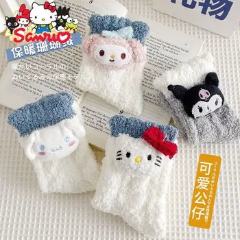 Sanrio Kuromi Hello Kitty Melody Cinnamoroll Pochacco Чорапи от коралов руно, детски Чорапи с герои от анимационни филми в стил Лолита