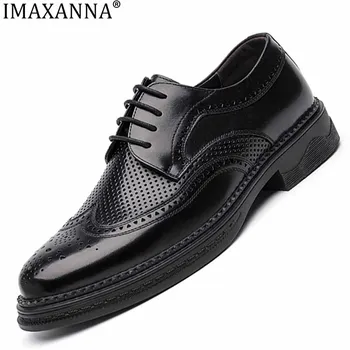 IMAXANNA/Нови кожени обувки с перфорации; мъжки кожени бизнес сандали с перфорации тип 