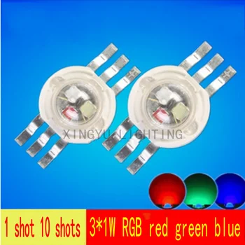 Безплатна доставка на 10 бр. высокомощные led лампи мъниста 3*1 W RGB пълноцветен RGB червен зелен син 3 цвята живописна светлина par източник на светлина