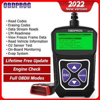 OBDPROG MT100 OBD2 Скенер Професионален Четец на Код Скенер Инструмент Auto Инструмент за Диагностика на Автомобили Безплатно Обновяване OBD Проверка на Двигателя PK ELM327