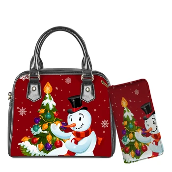 2 броя Коледни Принт Дизайн Дамски Кожени Чанти На Рамо Чантата Дамски Модни Чанти Набор от Чанти На Поръчката Подарък