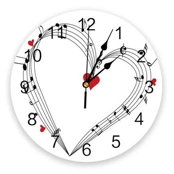 Музикален Символ На Червено Сърце Музикална Нота Хол Часовници Стенни Денонощно Къща Декор Спалня Декорация На Кухня Стенен Часовник