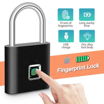Бесключевой USB Акумулаторна батерия Система за Заключване на вратите С пръстов Отпечатък Smart Окачени Заключване Бързо Отключване на Метален Цинк Сплав Саморазвивающийся Чип за Сигурност-Заключване