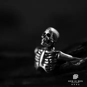 BEM HI BEN Men Women ' Shalf дължина Скелет пръстен 925 стерлинги сребърни бижута, Оригинален дизайн с Ръчно изработени тъмно пънк индивидуална гравиране
