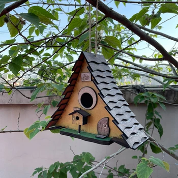 Ново Птиче Гнездо Домашен Закрит Градина Украса На Вътрешния Двор Висулка Творчески Дървена Малка Къща Птичи Къща