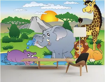 Потребителски стенописи, 3d тапети картина на Картун животни лъв, слон детска стая начало декор хол тапети за стени, на рула