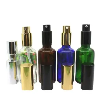 50 мл 50 бр. прозрачни/синя/зелена/кафява стъклена бутилка с помпа дюза мъгла етерично масло, суроватка, течната козметична опаковка за грижа за кожата