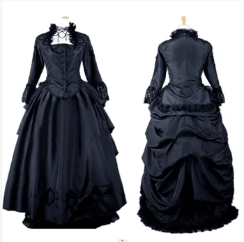 викторианска черна бална рокля суетата на 1860-те години, викторианска траурное рокля, Рокля на Херцогинята, Карнавальное Вечерна Рокля за Хелоуин, сшитое по поръчка