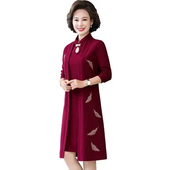 Женският елегантен комплект с роклята, пролетно-есенна топ с дълги ръкави и без ръкави рокля, костюм от две части за средната възраст 5XL W2246
