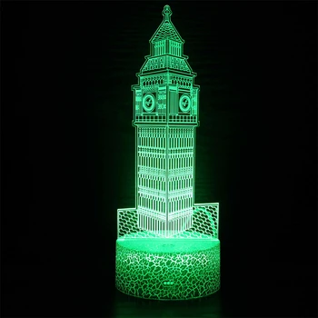 Биг Бен 3D Led Визуален нощна светлина В 7 Цвята Промяна Декорация на Дома Спални Настолна Лампа За Рожден Ден, Коледни Подаръци Детско Осветление За Сън