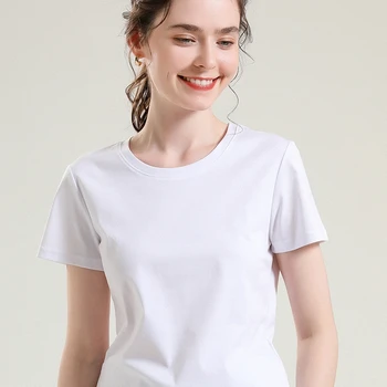 2022 Нова Дамска Тениска от Мерсеризованного памук с Къс ръкав, Приталенная, с V-образно деколте и с кръгло деколте в Долната риза отвътре и отвън