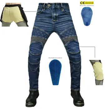 Дънкови панталони за каране на мотоциклет с предпазни дрешки, вграден износостойким огнеупорным защитния слой от кевлар на бедрата и коленете
