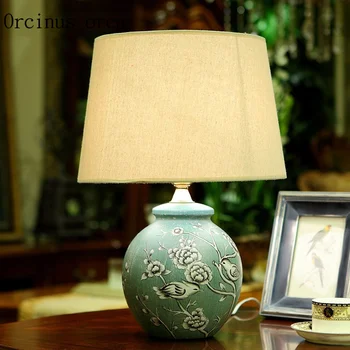 Китайският стил на рисуване керамична настолна лампа уютна и творческа хол, спалня, нощно шкафче лампа безплатна доставка