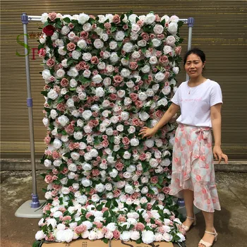 Подгонянная SPR изкуствена сватба коприна свива нагоре фон на рози стени цвете